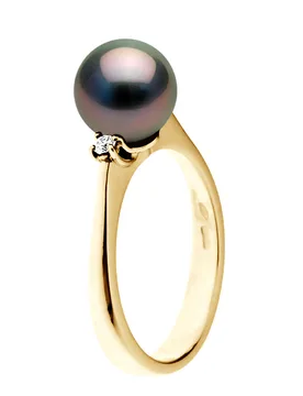 Ring Genuine Tahitian Pearl Round 8-9 Mm — Yellow 9ct Gold (375/1000) - Teal - Manufacture - FashionsVida