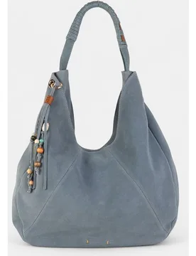 Bolso hobo en piel serraje con cremallera, asa trenzada y flecos decorativos - Volum - FashionsVida