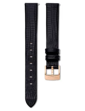 Cinturino per orologio, Larghezza 13 mm (0,51”), Pelle, Nero, Finitura in tono oro rosa 16 cm - Swarovski - FashionsVida
