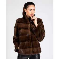Chaqueta de pelo de mujer en visón con espalda diagonal