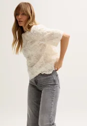 Lotus Ribbon Work Scallop Hem Top In Cream - 8
