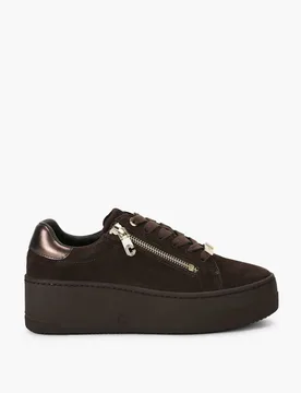 Suede Lace Up Zip Platform Trainers Brown female - Carvela - FashionsVida