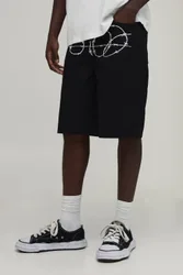 Herren Locker Geschnittene Mittellange Shorts Mit Stacheldraht-Print Black Größe 44