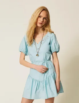 Robe courte en popeline et broderie anglaise - TWINSET - FashionsVida