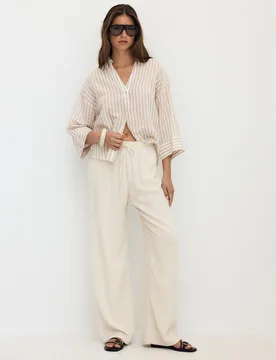 Kimonoärmel-Hemd im Leinenlook Steingrau XL - Stradivarius - FashionsVida