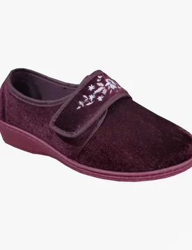 Elsie Womens Touch Fasten/velcro Slippers Burgundy - Red Textile - Size Uk 3 - Sleepers - FashionsVida