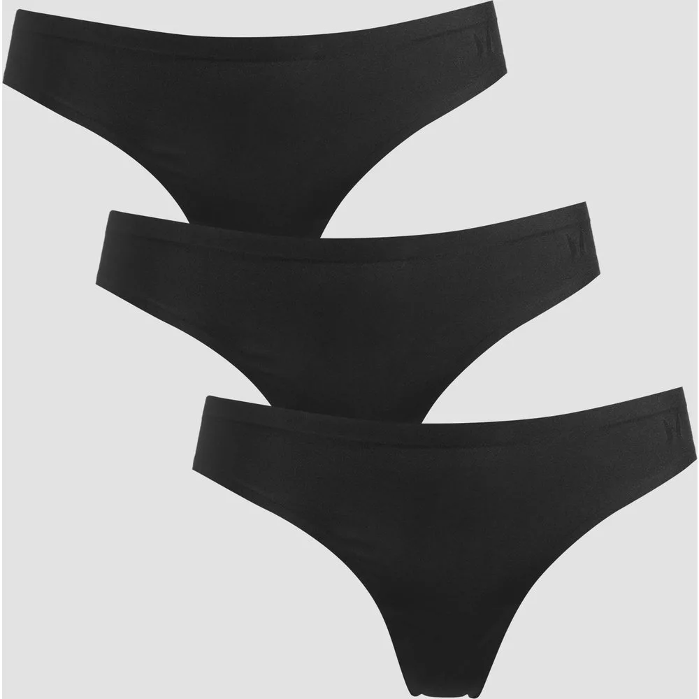 MP Women's Mid Rise No VPL Thong (3 Pack) - Black - L - MyProtein - FashionsVida