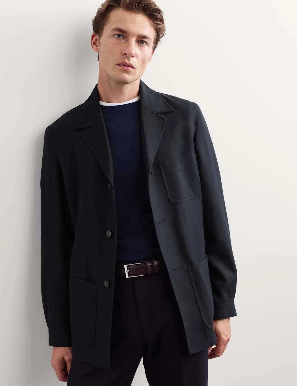 JAEGER Wool Blend Jacket Navy male - Jaeger - FashionsVida