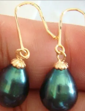 A pair of AAA 10-11mm tahitian peacock green pearl earrings 925 silver gold-plated hook - Aliexpress - FashionsVida