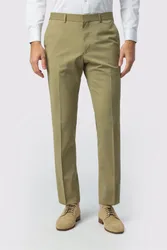 Mens Flat Fronted Slim Fit Suit Trousers In Khaki - Size 42r