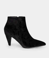 Women's Embossed Pattern Velvet Ankle Boots in Black Size: 4 - Black - Size: 4