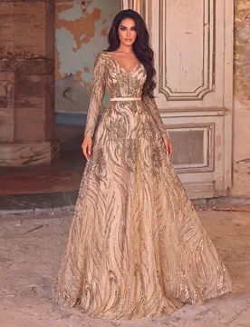 Vestido de Noche Formal con Escote en V Profundo, Espalda Descubierta, Lazo y Lentejuelas, Elegante para Boda, Fiesta de Primavera y Otoño XL - Shein - FashionsVida
