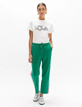 Pantalón jogger de mujer con banda lateral tricolor y cordón de ajuste - Lola Casademunt - FashionsVida