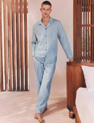 Pure Cotton Striped Pyjama Top Blue Mix male