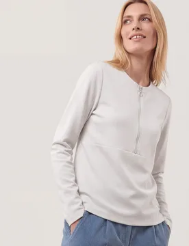 Shirt mit Reißverschluss, normale Größen, Farbe Weiß, 48, hochwertiger Interlock raffiniert: der Reißverschluss Damen - Walbusch - FashionsVida