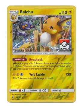 Pokemon SM Burning Shadows 041/147 Raichu (League Promo 4th Place) - Pokémon - FashionsVida