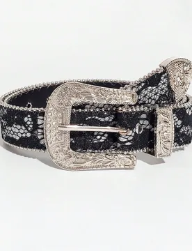 Pieza Cinturón de mujer elegante y lujoso de patrón de piel de serpiente negra con hebilla de metal plateado y perla, para otoño, Halloween 100 - Shein - FashionsVida