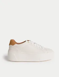 Leather Lace Up Platform Trainers with Freshfeet™ White female