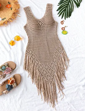 Chal de ganchillo con flecos para mujer, vestido con flecos para vacaciones de verano en la playa XS - Shein - FashionsVida