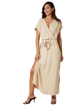 Robe Longue à Manches Courtes Teyssa Linen XS - Deeluxe - FashionsVida