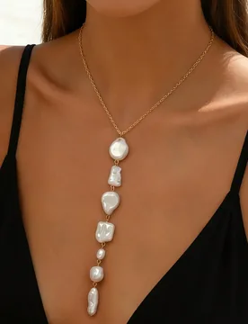 Baroque Pearl Y-Shape Necklace for Women Long Tassel Design Luxurious Bohemian Style Versatile Collarbone Chain for Beach Vacati - Aliexpress - FashionsVida