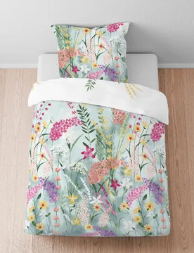 Seersucker Bettwäsche SOMMERWIESE aqua, 1x 155x220 cm + 1x 80x80 cm - Biberna - FashionsVida