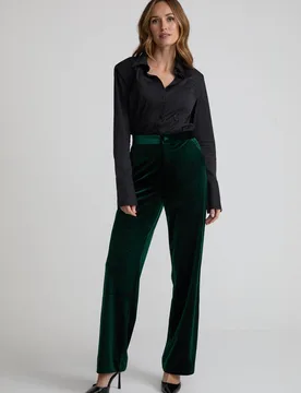 Sienna Straight Leg Velvet Trouser In Green - 8 - Lily and Lionel London Limited - FashionsVida