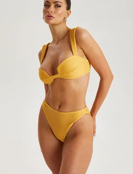 Womens Yellow Textured Ribbed Bikini Bottoms - Size 10 Uk - Urban Bliss - FashionsVida