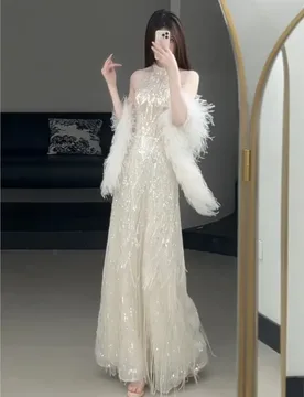 A heavy and sophisticated niche banquet dress with shiny sparkling toasting style - Aliexpress - FashionsVida
