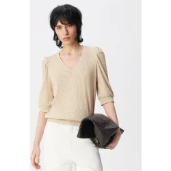 Camiseta de mujer de punto acanalado con hombreras