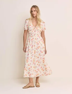 Floral Scoop Neck Midaxi Waisted Dress Yellow female - Nobody's Child X Elizabeth Scarlett - FashionsVida
