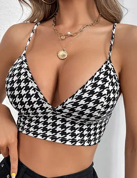 Top de tirantes crop con estampado de pata de gallo M - Shein - FashionsVida