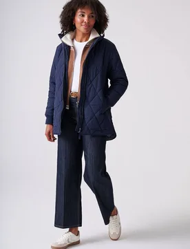 Women's Diamond Quilted Coat in Navy Size: Small - Navy - Size: S - Klass. - FashionsVida