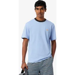 Camiseta de hombre de algodón en bloques de color con corte clásico en azul de manga corta