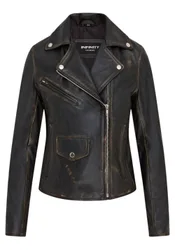 Women's Vintage Classic Brando Biker Leather Jacket - Broome in True Black Size: 22 - True Black - Size: 22