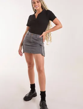 Women's Oversized Pocket Cargo Mini Skirt in Grey Size: Medium - Grey - Size: M - Pink Vanilla - FashionsVida