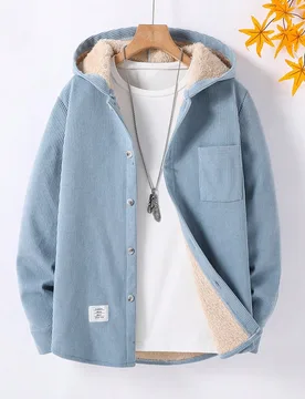 Abrigo con capucha básico informal de pana con forro térmico elegante para niño preadolescente en otoño/invierno 9Y - Shein - FashionsVida