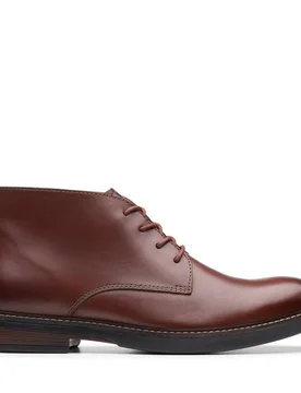 Men's Paulson Mid Mahogany Leather Ankle Boots, Chukka Boots, Lace Up in Brown Size: 9.5-Standard Fit - Brown - Size: 9.5-Standard Fit - Clarks - FashionsVida