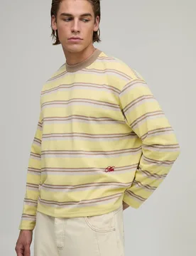 Herren Übergroßes Kastenförmiges Gestreiftes Langarm-Oberteil Yellow Größe XL - boohooMAN - FashionsVida