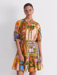 Pure Cotton Printed V-Neck Mini Dress Multi female