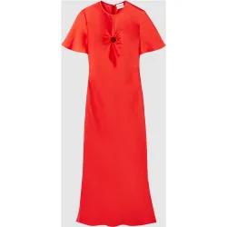 Vestido largo satinado con mangas acampanadas