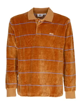 Polo Manica Lunga Uomo Fete Velour Stripe Polo L/s Brown Sugar Multi - OBEY - FashionsVida