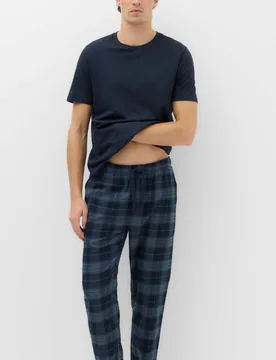 Pure Cotton Checked Jogger Navy Mix male - M&S - FashionsVida