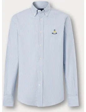 Camisa de hombre de algodón con rayas y bordado en el pecho fit club - FACONNABLE - FashionsVida