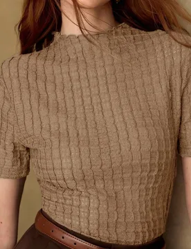 CAMISETA DE MANGA CORTA TEXTURIZADA Y ROMÁNTICA PARA MUJER, PRIMAVERA/VERANO L - Shein - FashionsVida