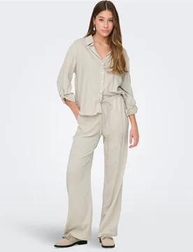 Pantalón largo de mujer de lino con elástico en la cintura - JDY - FashionsVida