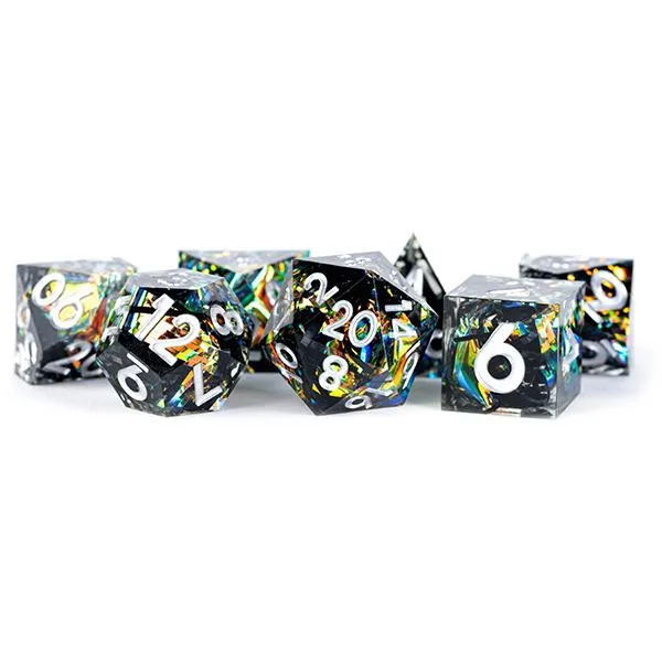 Fanroll - Handcrafted Sharp Edge Resin Dice Set: Shimmering Coal (16mm) - FanRoll Dice - FashionsVida