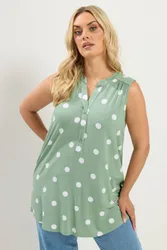Women's Polka Dot Sleeveless Swing Blouse in Light Green Size: 22-24 - Light Green - Size: 22-24