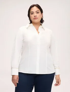 Camisa de mujer de algodón elástico con puño decorado cierre frontal con botones - Fiorella Rubino - FashionsVida