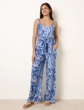 Tie Front Jumpsuit - L / NAVY - female - Blue Vanilla - FashionsVida